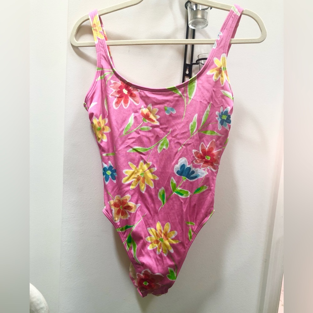 Lands' End Pink Floral Swimsuit